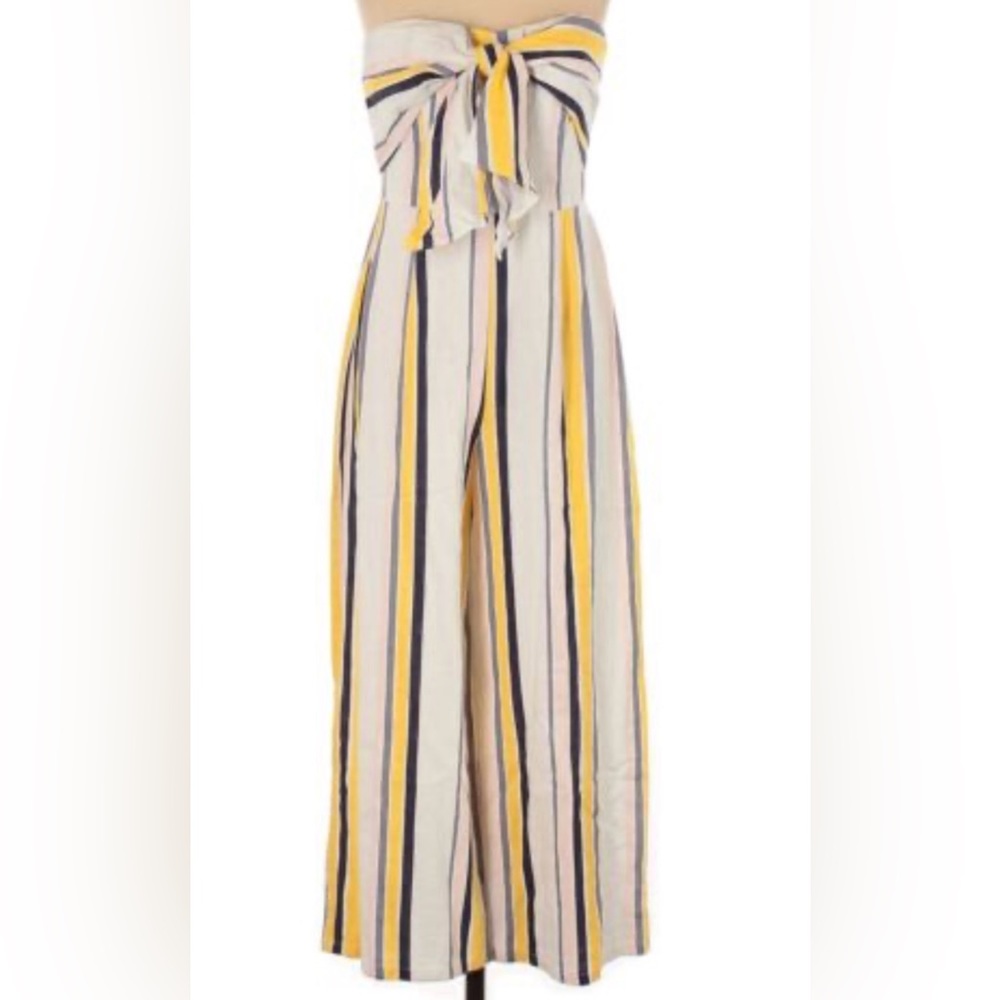 Gypsies & Moondust Striped Linen Cropped Wide Leg Strapless Jumpsuit Size 5